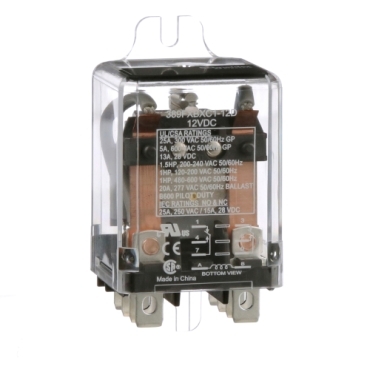 Schneider Electric Power Relay; 25A; DPDT; 12VDC; 11-Blade w/ flange mount; Mechanical Indicator